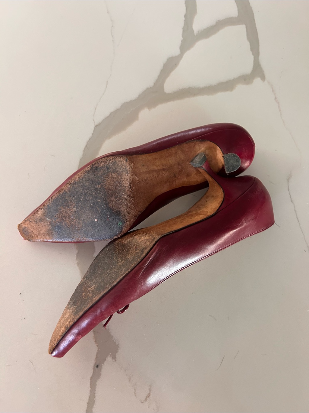 Manolo Blahnik Burgundy Pointed-Toe Leather Pumps With Bow Detail — image 3 of 3